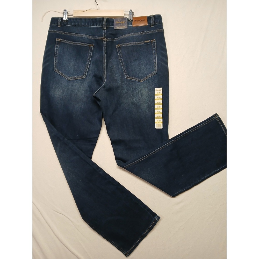 Threadgrit Slim Straight Denim Jeans Size 38x34 Strech Dark Wash New